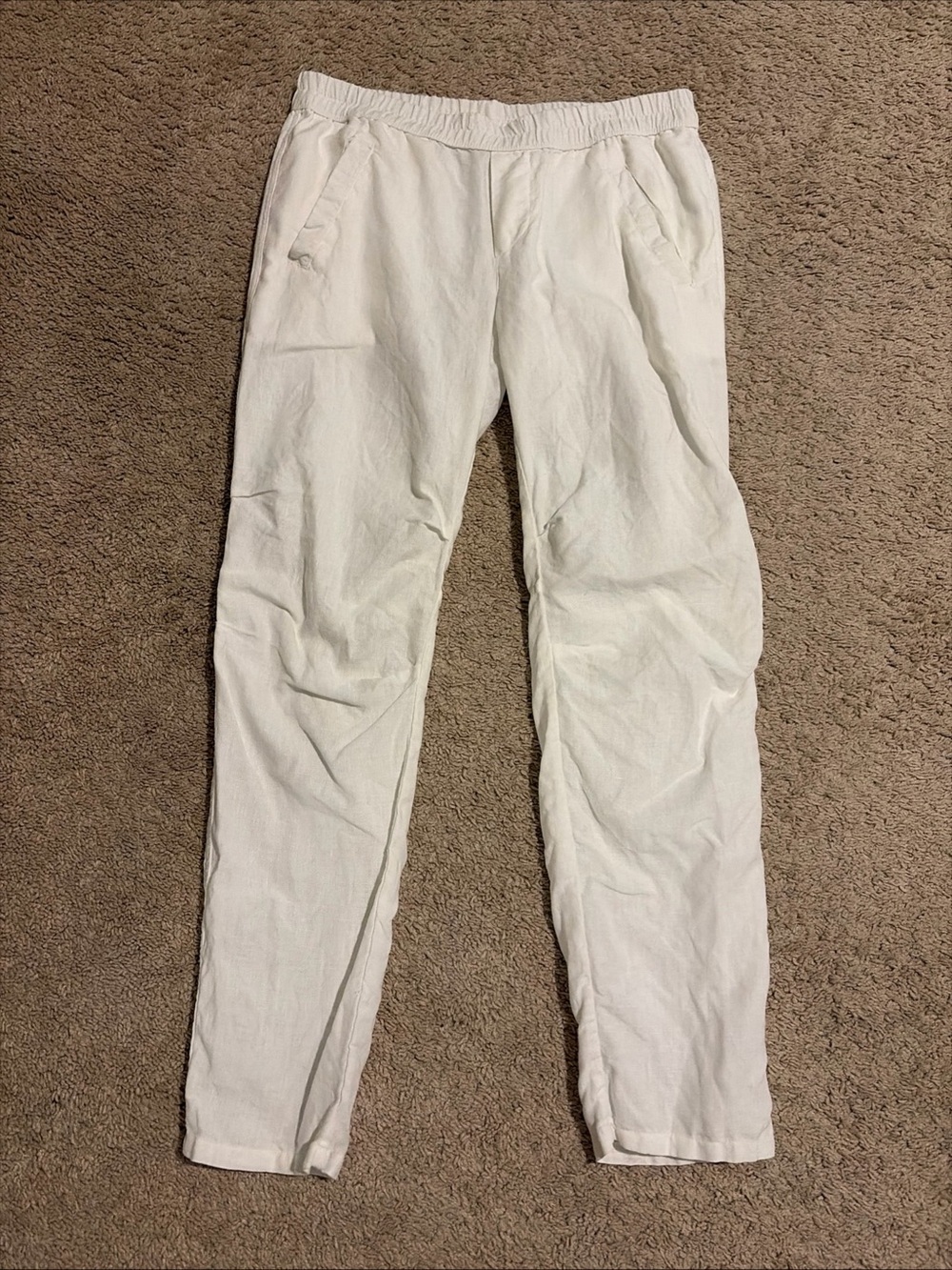 Womens James Perse White 100% Linen Pants Size 2 Medium Pockets